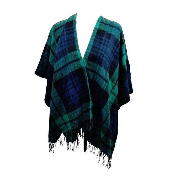 Viv & Lou Woman's One Size Green Plaid Wrap Shawl With Fringe 100% Acrylic NWT - Picture 1 of 8